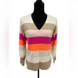 Loft Pink Candy Striped V-Neck Sweater -extra small